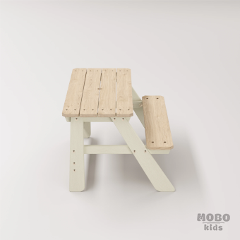 Piko Çocuk Bahçe Bankı Masif Ahşap 4 Çocuk Kapasiteli Çalışma ve Yemek Masası - Bej - Görsel 4