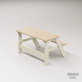 Piko Çocuk Bahçe Bankı Masif Ahşap 4 Çocuk Kapasiteli Çalışma ve Yemek Masası - Bej - Görsel 5