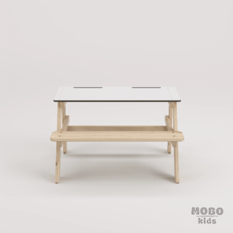 Piko Beyaz Kompakt Tablalı Çocuk Bahçe Bankı - Masif Ahşap - Çocuk Kapasiteli Çalışma ve Yemek Masası - Galeri