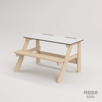 Piko Beyaz Kompakt Tablalı Çocuk Bahçe Bankı - Masif Ahşap - Çocuk Kapasiteli Çalışma ve Yemek Masası - Galeri