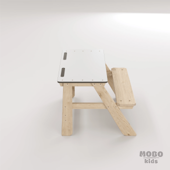 Piko Beyaz Kompakt Tablalı Çocuk Bahçe Bankı - Masif Ahşap - Çocuk Kapasiteli Çalışma ve Yemek Masası - Galeri