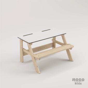 Piko Beyaz Kompakt Tablalı Çocuk Bahçe Bankı - Masif Ahşap - Çocuk Kapasiteli Çalışma ve Yemek Masası