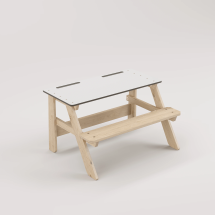 Piko Beyaz Kompakt Tablalı Çocuk Bahçe Bankı - Masif Ahşap - Çocuk Kapasiteli Çalışma ve Yemek Masası