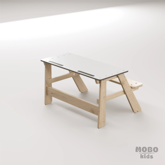 Piko Beyaz Kompakt Tablalı Çocuk Bahçe Bankı - Masif Ahşap - Çocuk Kapasiteli Çalışma ve Yemek Masası - Galeri