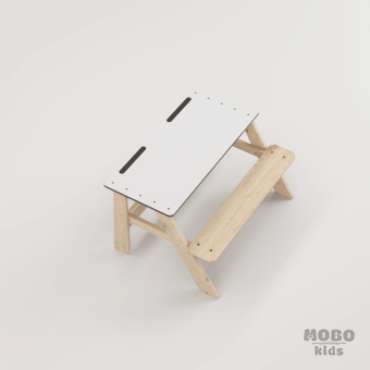 Piko Beyaz Kompakt Tablalı Çocuk Bahçe Bankı - Masif Ahşap - Çocuk Kapasiteli Çalışma ve Yemek Masası - Galeri