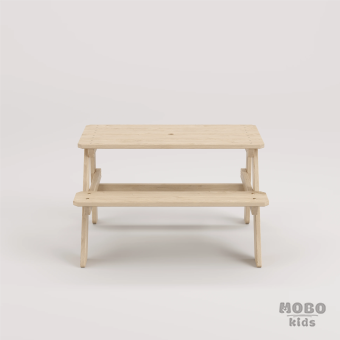 Piko Çocuk Bahçe Bankı Masif Ahşap 4 Çocuk Kapasiteli Çalışma ve Yemek Masası - Galeri