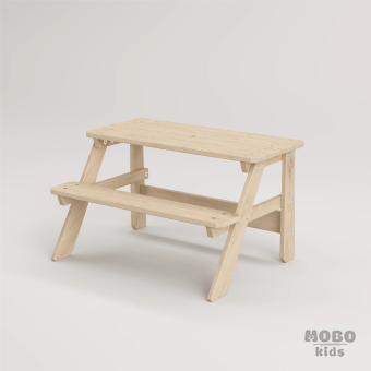 Piko Çocuk Bahçe Bankı Masif Ahşap 4 Çocuk Kapasiteli Çalışma ve Yemek Masası - Galeri
