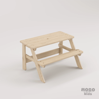 Piko Çocuk Bahçe Bankı Masif Ahşap 4 Çocuk Kapasiteli Çalışma ve Yemek Masası