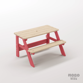 Piko Tiny Gül Kırmızı Masif Ahşap Anaokulu Masası - Tek Kişilik Oyun Alanı Ünitesi
