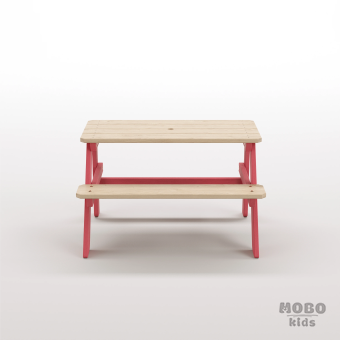 Piko Çocuk Bahçe Bankı Masif Ahşap 4 Çocuk Kapasiteli Çalışma ve Yemek Masası - Gül Kırmızı - Görsel 3