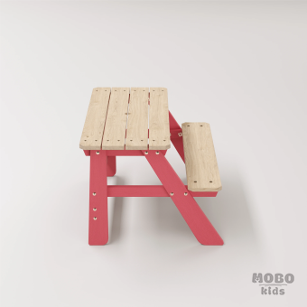 Piko Çocuk Bahçe Bankı Masif Ahşap 4 Çocuk Kapasiteli Çalışma ve Yemek Masası - Gül Kırmızı - Görsel 4