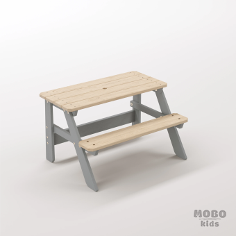 Piko Tiny Gümüş Gri Masif Ahşap Modern Balkon Seti - Tek Kişilik Anaokulu Oyun Sırası