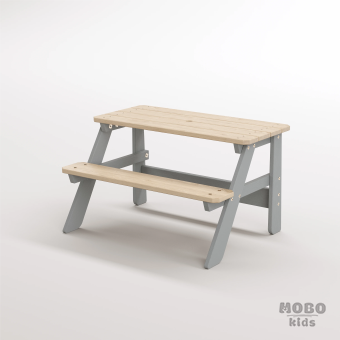 Piko Çocuk Bahçe Bankı Masif Ahşap 4 Çocuk Kapasiteli Çalışma ve Yemek Masası - Gümüş Gri - Görsel 2
