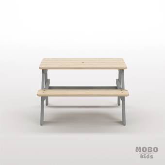 Piko Çocuk Bahçe Bankı Masif Ahşap 4 Çocuk Kapasiteli Çalışma ve Yemek Masası - Gümüş Gri - Görsel 3