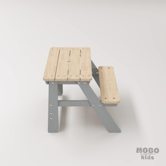 Piko Çocuk Bahçe Bankı Masif Ahşap 4 Çocuk Kapasiteli Çalışma ve Yemek Masası - Gümüş Gri - Görsel 4