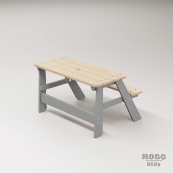 Piko Çocuk Bahçe Bankı Masif Ahşap 4 Çocuk Kapasiteli Çalışma ve Yemek Masası - Gümüş Gri - Görsel 5
