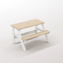 Piko Çocuk Bahçe Bankı Masif Ahşap 4 Çocuk Kapasiteli Çalışma ve Yemek Masası - Kar Beyaz Seçeneği