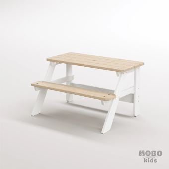 Piko Çocuk Bahçe Bankı Masif Ahşap 4 Çocuk Kapasiteli Çalışma ve Yemek Masası - Kar Beyaz - Görsel 2