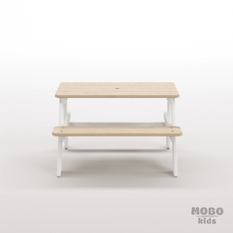 Piko Çocuk Bahçe Bankı Masif Ahşap 4 Çocuk Kapasiteli Çalışma ve Yemek Masası - Kar Beyaz - Görsel 3