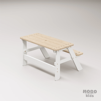 Piko Çocuk Bahçe Bankı Masif Ahşap 4 Çocuk Kapasiteli Çalışma ve Yemek Masası - Kar Beyaz - Görsel 5