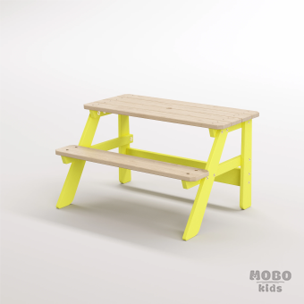 Piko Çocuk Bahçe Bankı Masif Ahşap 4 Çocuk Kapasiteli Çalışma ve Yemek Masası - Limon Sarısı - Görsel 2