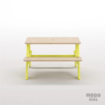 Piko Çocuk Bahçe Bankı Masif Ahşap 4 Çocuk Kapasiteli Çalışma ve Yemek Masası - Limon Sarısı - Görsel 3