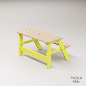 Piko Çocuk Bahçe Bankı Masif Ahşap 4 Çocuk Kapasiteli Çalışma ve Yemek Masası - Limon Sarısı - Görsel 5