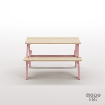 Piko Çocuk Bahçe Bankı Masif Ahşap 4 Çocuk Kapasiteli Çalışma ve Yemek Masası - Masal Pembe - Görsel 2