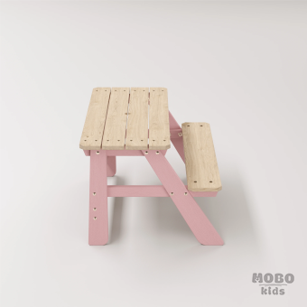 Piko Çocuk Bahçe Bankı Masif Ahşap 4 Çocuk Kapasiteli Çalışma ve Yemek Masası - Masal Pembe - Görsel 3