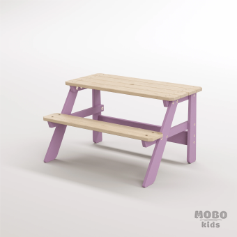 Piko Çocuk Bahçe Bankı Masif Ahşap 4 Çocuk Kapasiteli Çalışma ve Yemek Masası - Menekşe Moru - Görsel 2