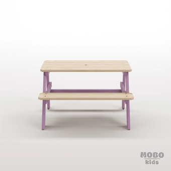 Piko Çocuk Bahçe Bankı Masif Ahşap 4 Çocuk Kapasiteli Çalışma ve Yemek Masası - Menekşe Moru - Görsel 3