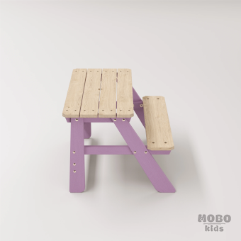 Piko Çocuk Bahçe Bankı Masif Ahşap 4 Çocuk Kapasiteli Çalışma ve Yemek Masası - Menekşe Moru - Görsel 4