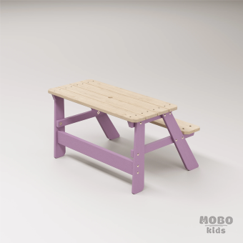 Piko Çocuk Bahçe Bankı Masif Ahşap 4 Çocuk Kapasiteli Çalışma ve Yemek Masası - Menekşe Moru - Görsel 5