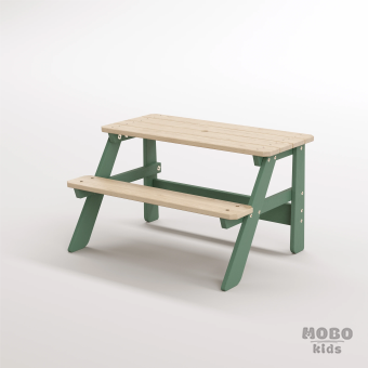 Piko Çocuk Bahçe Bankı Masif Ahşap 4 Çocuk Kapasiteli Çalışma ve Yemek Masası - Orman Yeşili - Görsel 2