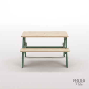 Piko Çocuk Bahçe Bankı Masif Ahşap 4 Çocuk Kapasiteli Çalışma ve Yemek Masası - Orman Yeşili - Görsel 3