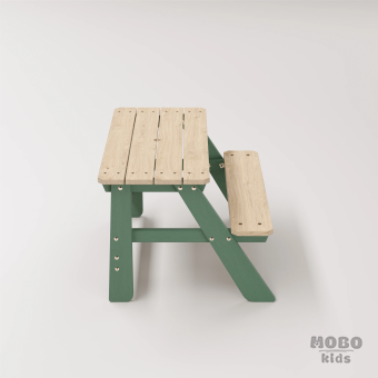 Piko Çocuk Bahçe Bankı Masif Ahşap 4 Çocuk Kapasiteli Çalışma ve Yemek Masası - Orman Yeşili - Görsel 4