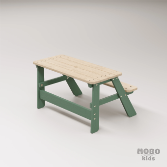 Piko Çocuk Bahçe Bankı Masif Ahşap 4 Çocuk Kapasiteli Çalışma ve Yemek Masası - Orman Yeşili - Görsel 5