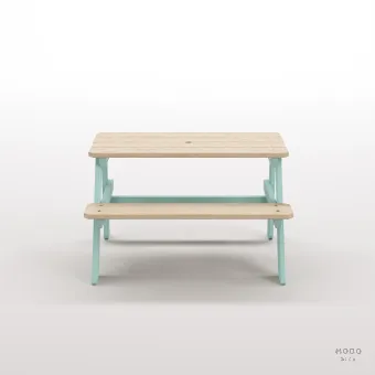 Piko Çocuk Bahçe Bankı Masif Ahşap 4 Çocuk Kapasiteli Çalışma ve Yemek Masası - Galeri