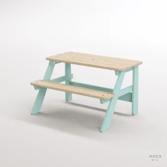 Piko Çocuk Bahçe Bankı Masif Ahşap 4 Çocuk Kapasiteli Çalışma ve Yemek Masası - Galeri