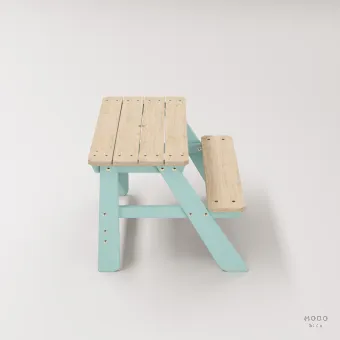 Piko Çocuk Bahçe Bankı Masif Ahşap 4 Çocuk Kapasiteli Çalışma ve Yemek Masası - Galeri