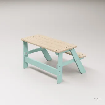 Piko Çocuk Bahçe Bankı Masif Ahşap 4 Çocuk Kapasiteli Çalışma ve Yemek Masası - Galeri