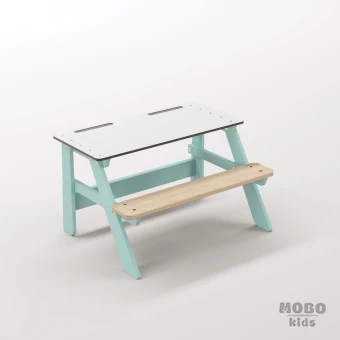 Piko Beyaz Kompakt Tablalı Çocuk Bahçe Bankı - Masif Ahşap - Çocuk Kapasiteli Çalışma ve Yemek Masası