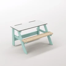 Piko Beyaz Kompakt Tablalı Çocuk Bahçe Bankı - Masif Ahşap - Çocuk Kapasiteli Çalışma ve Yemek Masası