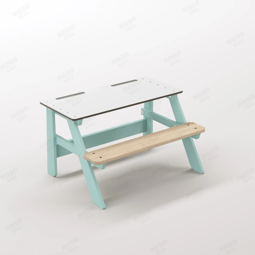 Piko Tiny Su Yeşili Masif Ahşap Gövdeli Çocuk Oyun Alanı Seti - Beyaz Kompakt Tablalı Balkon Masası