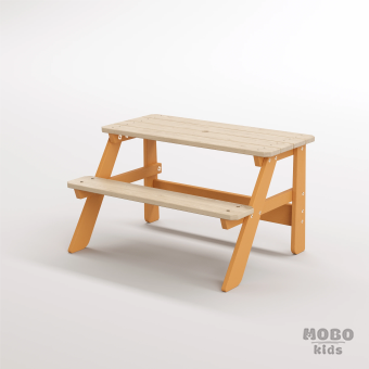 Piko Çocuk Bahçe Bankı Masif Ahşap 4 Çocuk Kapasiteli Çalışma ve Yemek Masası - Turuncu - Görsel 2