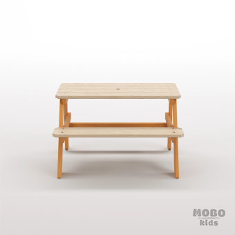 Piko Çocuk Bahçe Bankı Masif Ahşap 4 Çocuk Kapasiteli Çalışma ve Yemek Masası - Turuncu - Görsel 3