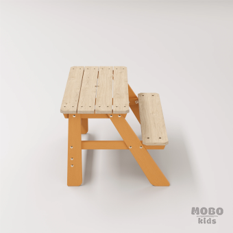 Piko Çocuk Bahçe Bankı Masif Ahşap 4 Çocuk Kapasiteli Çalışma ve Yemek Masası - Turuncu - Görsel 4