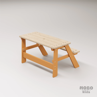 Piko Çocuk Bahçe Bankı Masif Ahşap 4 Çocuk Kapasiteli Çalışma ve Yemek Masası - Turuncu - Görsel 5