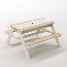 Zuma Beyaz Kompakt Tablalı Çocuk Bahçe Bankı - Masif Ahşap 4 Çocuk Kapasiteli Ahşap Kum ve Su Havuzlu Çocuk Bankı - Bej Seçeneği