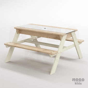 Zuma Beyaz Kompakt Tablalı Çocuk Bahçe Bankı - Masif Ahşap 4 Çocuk Kapasiteli Ahşap Kum ve Su Havuzlu Çocuk Bankı - Bej - Görsel 2